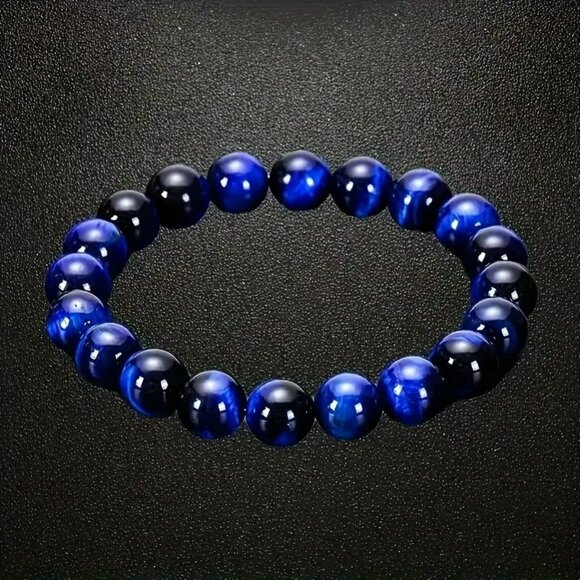 Lapis Lazuli Tiger Eye Stone Bracelet (SKU #0369) - Picture 3 of 5